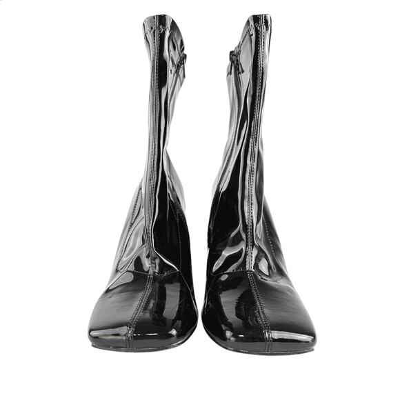 Public Desire Wide Fit Supreme Black Patent Leather Square Toe Ankle Boots Sz 7 - Picture 2 of 7